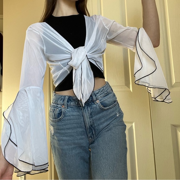 Mesh Boho Bell Sleeve Wrap Top/ Swim cover - Picture 2 of 3